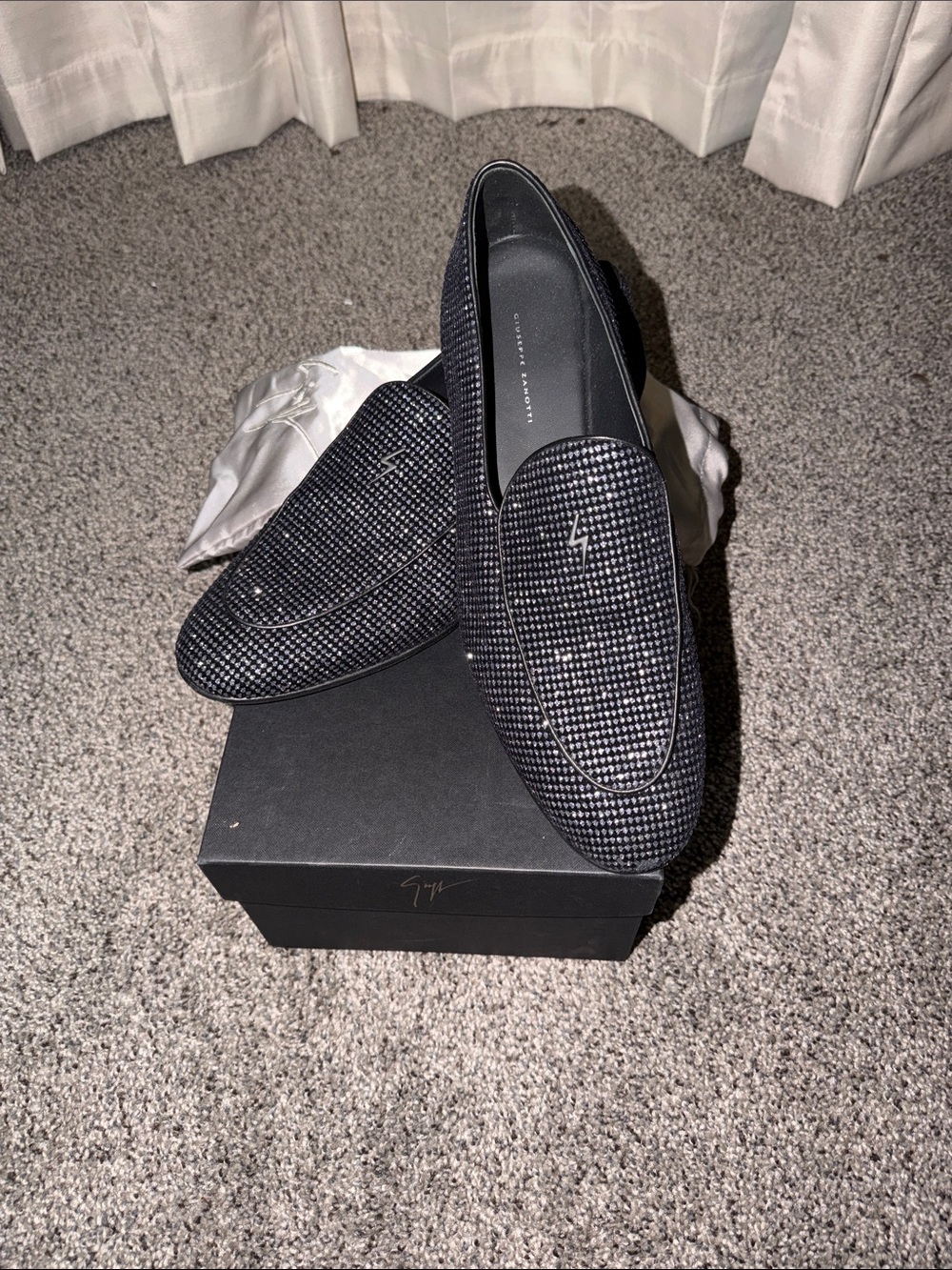 Giuseppe Zanotti Black & Silver Patterned Loafers